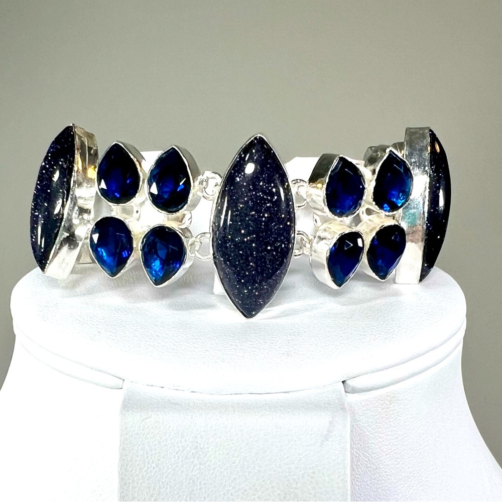 Blue Sunstone Tanzanite 925 Large Gemstone Bracelet